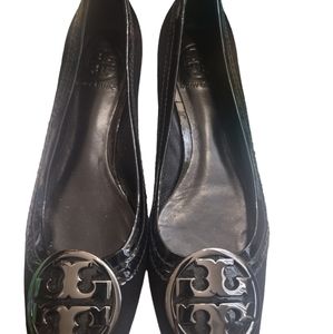 Tory Burch Womens Black Suede Leather Square Toe Slip On Ballet